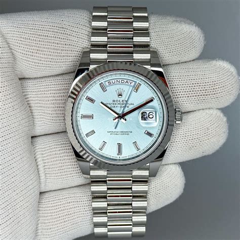 rolex day date 40 platinum|rolex day date platinum baguette.